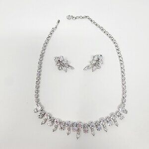 Vintage Sherman Clear Crystal Rhinestone Necklace & Earrings Set Signed